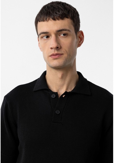 Antioch 100% Pamuk Polo Yaka Triko T-shirt Siyah