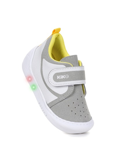 Kiko Kids Kugan Cırtlı Işıklı Erkek Bebek Yürüyüş Spor Ayakkabı Gri - Sarı Gri - Sarı