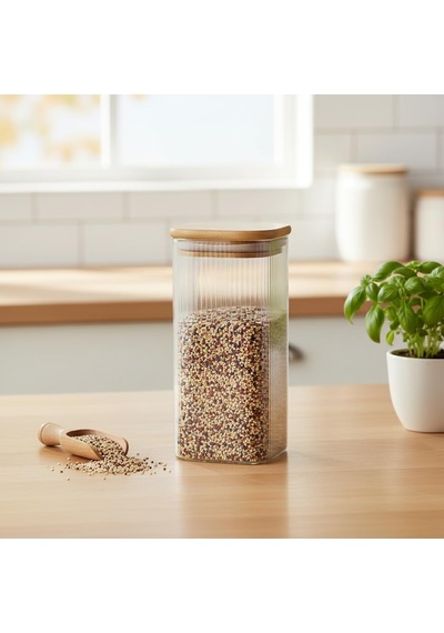 Lexroo 6'lı Set 425 Ml Bambu Kapaklı Kare Cam Kavanoz Çok Renkli
