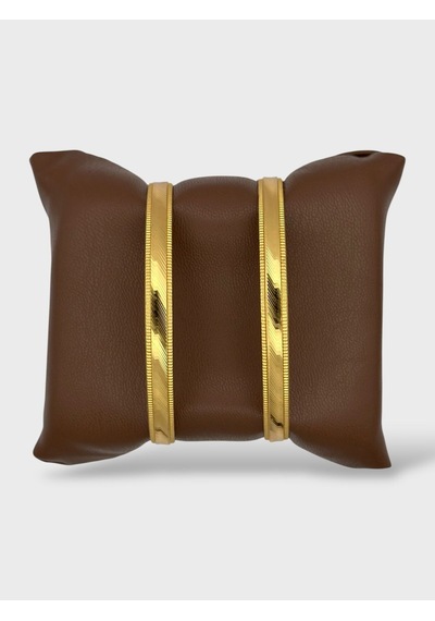 Arnes Jewelry Çelik 22 Ayar Altın Kaplama Desenli Kalın Ajda Bilezik - 2 Adet 20 Cm Ar640nes Gold