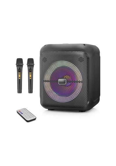 Çift Karaoke Mikrofonlu Bluetooth Hoparlör Fm Radyo 20w 10.5 İnç Rgb Kumandalı Siyah Ndr2210