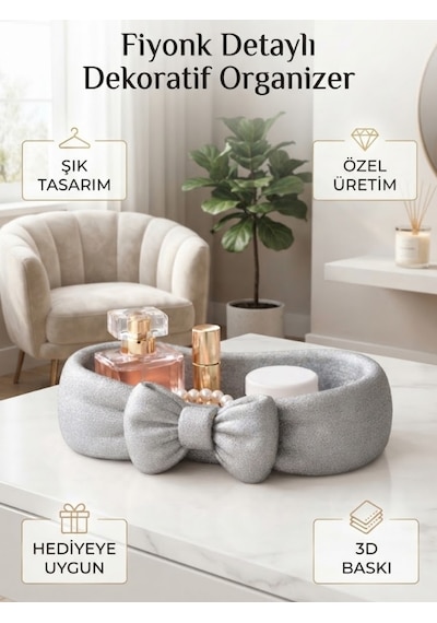 Fiyonk Detaylı Dekoratif Organizer Ve Şık Takı Çanağı Gümüş