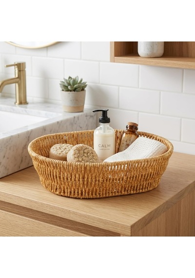 Tr El Yapımı Doğal Hasır Sepet - Oval Çok Amaçlı Ekmeklik Ve Düzenleyici 20,5 X 20,5 X 7 Cm Genel