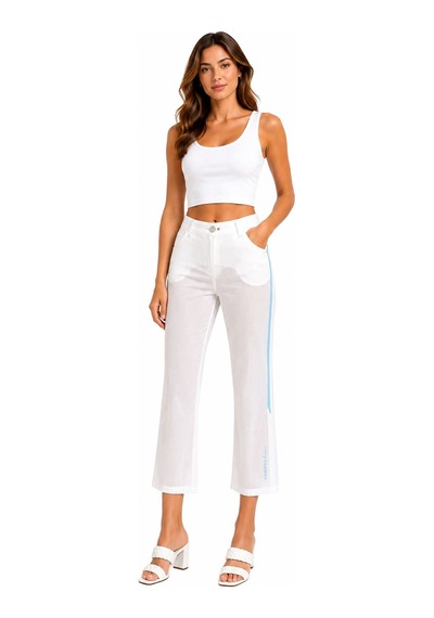 Neden Tekstil Kadın Regular Fit Paça Beyaz Pantolon