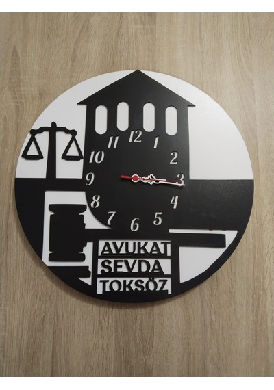 Hakim,savcı,avukat,adalet İçin Tasarım Duvar Saati İsim Yazılı Siyah - Beyaz
