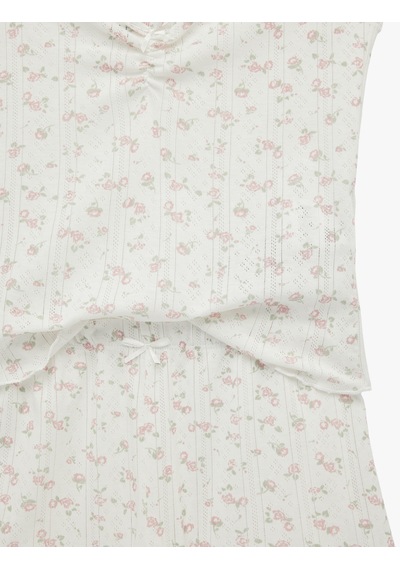 Koton Pamuklu Desenli İnce Askılı Şortlu Pijama Takımı Pembe Desenli 6slk40181mk