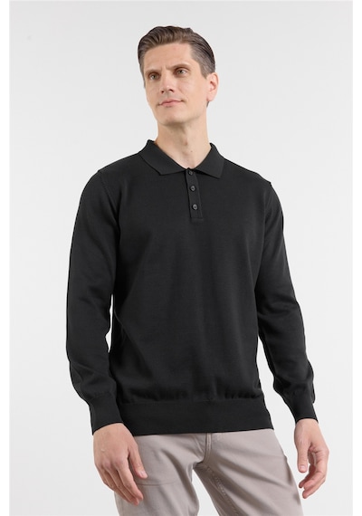 İmza Siyah Polo Yaka Cepsiz Comfort Fit Classic Triko Kazak 1012255255