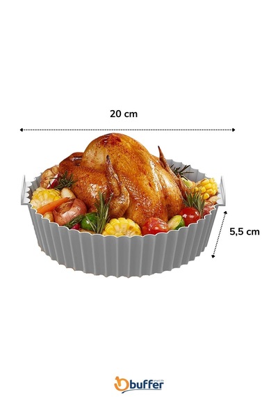 Petinka Renkli Isıya Dayanıklı Yıkanılabilir Silikon Fırın Ve Airfryer Yuvarlak Pişirme Matı 20 Cm Açık Gri