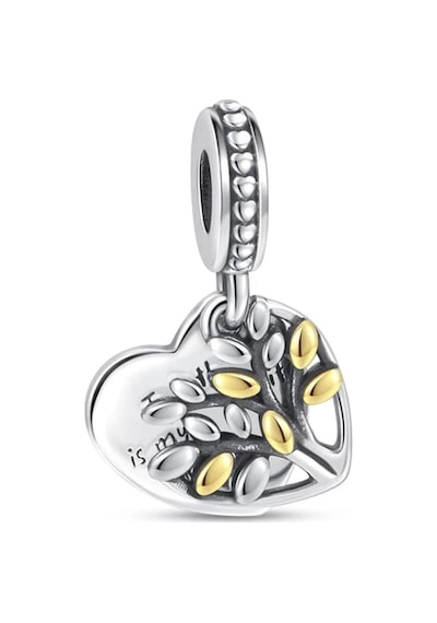 Nur Silver İki Renkli Aile Ağacı Kalp Sallantılı Gümüş Charm - NUR-CM00365