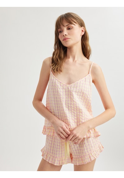 Koton Rahat Kalıp V Yaka Pötikareli Askılı Fırfırlı Pijama Üstü Pembe Desenli 5slk90019mw Pembe Desenli Koton Rahat Kalıp V Yaka Pötikareli Askılı Fırfırlı Pijama Üstü Pembe Desenli 5slk90019mw Pembe Desenli