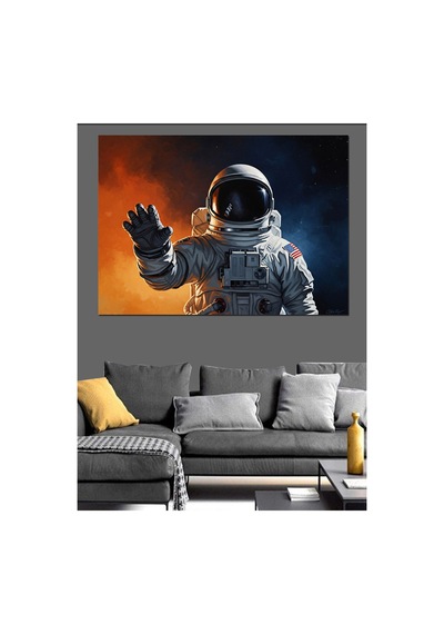 Uzay Boşluğunda Süzülen Modern Astronot Yağlı Boya Dokulu Kanvas Tablo Canvas Tablosu