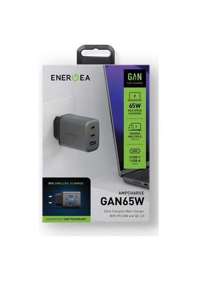 Ampcharge Gan65 2 Adet 65w Type-c Ve 30w Usb 3.0 Çıkışlı Hızlı Şarj Aleti - Koyu Gri