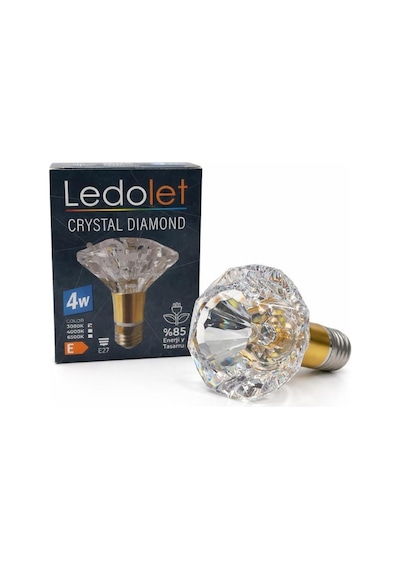 Ledolet 4w Kristal Diamond Led Ampul Sarı Işık 3000k - E27 Dekoratif Led Lamba