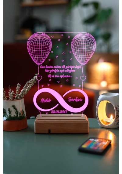 Sevgiliye Hediye 3D Sonsuzluk 2 Kalp Led Gece Lambası