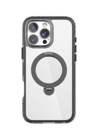 Apple Uyumlu iPhone 16 Pro Max Kılıf Magsafe Standlı Kapak Raptic Airjoy Serisi Boncuk Tasarımlı Siyah gri