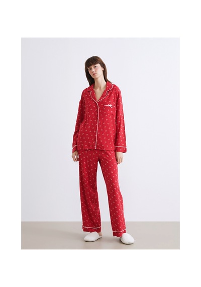 Lcw Dream Kırmızı Gömlek Yaka Kadın Pijama Takımı