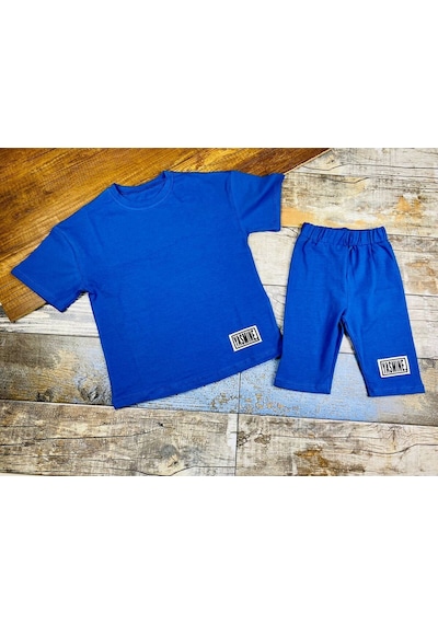 Oversize T-shirt Şort Tayt İkili Takım Mavi