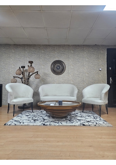 Zafir Teddy Takım Siyah Boyalı Telli Ayak Çay Seti Koltuk - Berjer , Balkon, Salon, Ofis Krem Zafir Teddy Takım Siyah Boyalı Telli Ayak Çay Seti Koltuk - Berjer , Balkon, Salon, Ofis Krem