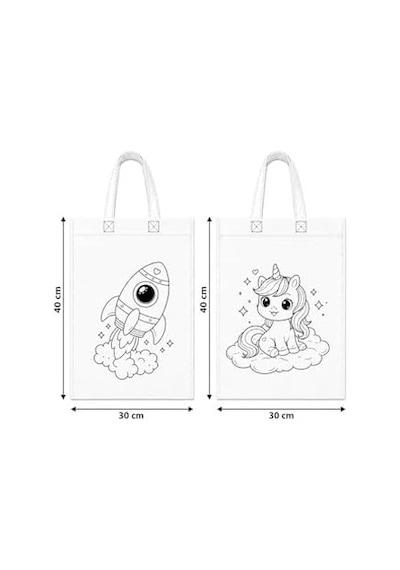 10&apos Lu Boyanabilir Bez Çanta Seti 30x40 Cm Çift Taraflı Baskılı Çocuk Aktivite Çantası