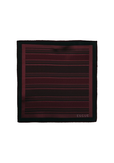 Esgue Hand Made 8 Cm Çizgili Desen Kırmızı Bordo Renk Mendilli Kravat