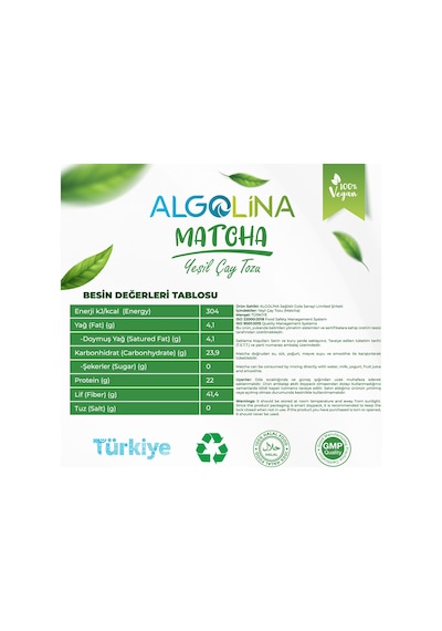 Algolina Matcha Yeşil Çay Tozu 2 x 50 G