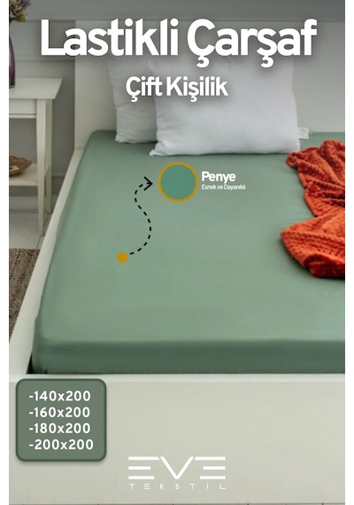 Eve Tekstil Fitted Yüksek Kaliteli Penye Kumaş Çift Kişilik Lastikli Çarşaf Yeşil