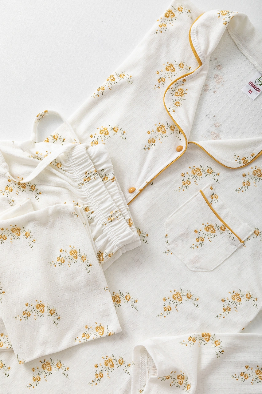 Nisanca Uzun Kol Gömlek Yaka Kadın Büyük Beden Pinterest Pijama Takımı - Mevsimlik Kadın Pijama Hardal