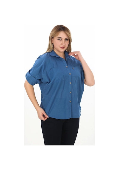 Lady Majestic %100 Cotton Yazlık Organik Büyük Beden Kadın Gömlek İndigo