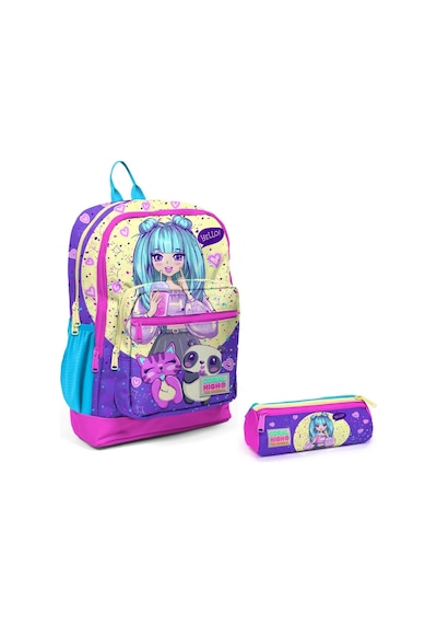 Coral High Mor Pembe Anime İlkokul Sırt Çantası Ve Kalemlik Seti