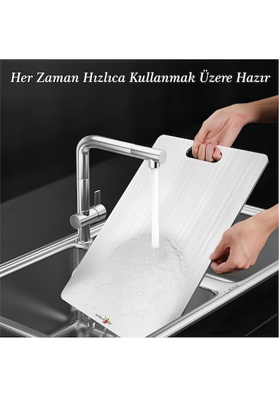 3lü Üçlü 0,3 Mm Paslanmaz Çelik Krom Meyve Sebze Hamur Kesme Doğrama Yoğurma Panosu Tahtası Tezgahı Gümüş