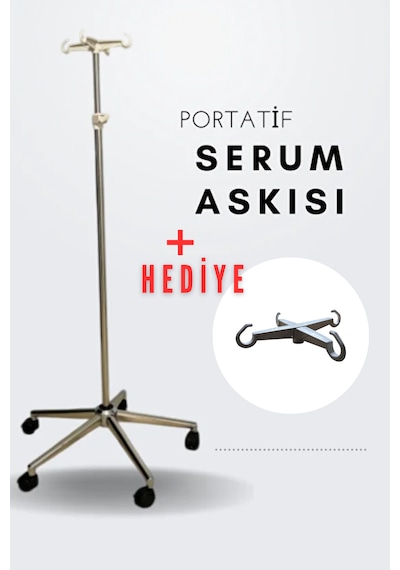 Paslanmaz Krom 5 Ayaklı Serum Askılığı Ayarlanabilir Yükseklik, 360 Hareket Kabiliyeti