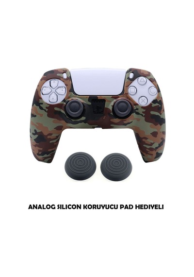 Ps5 Dualsense Koruyucu Silikon Kılıf + Analog Silikon Koruyucu Taktik Kamuflaj