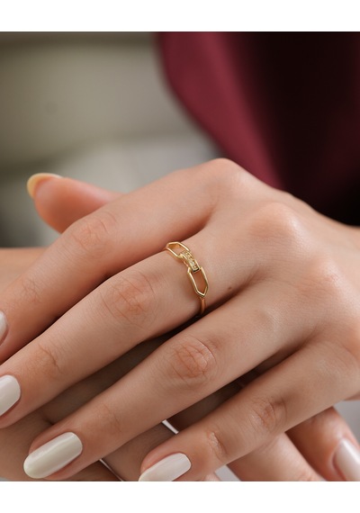 Debora Jewelry 14 Ayar Altın Zincir Model Zirkon Taşlı Yüzük