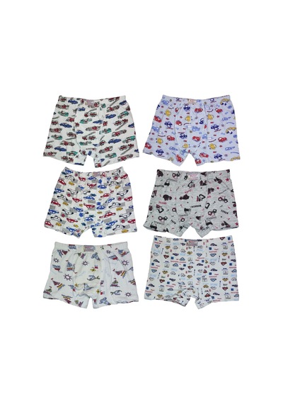 6 Adet Likralı Erkek Çocuk Empirme Desenli Mody Penye Boxer 001