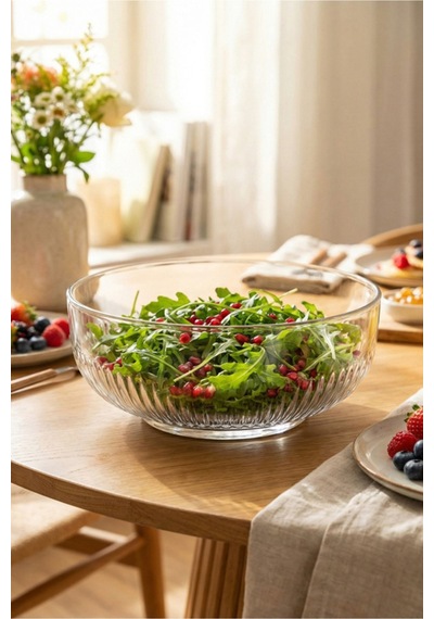 Lav Tokyo Cam Salata Kasesi Tekli Ekstra Büyük 2600 ml Yuvarlak (Sunum Kasesi , Hazırlık Kasesi)