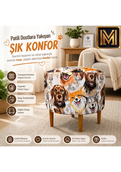 Diday Köpek Puf F Trend Puf Koltuk Puff Bench Dekoratif Bohem Doğal Gürgen Ayak Amaçlı Bahçe Balkon Çok Renkli
