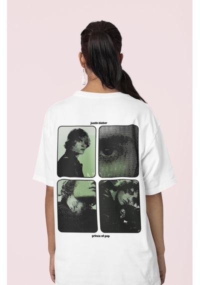Sevbano Justin Bieber Sırt Baskılı Unisex Oversize Şarkıcı Tişört Beyaz