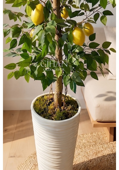 Premium Yapay Limon Ağacı 170 Cm - 8 Limonlu 56x30x20 Kumsal Saksılı Beyaz