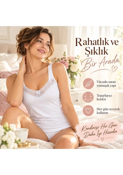 Womanandkids Night Beyaz Kadın Dantelli Kalın Askılı Atlet
