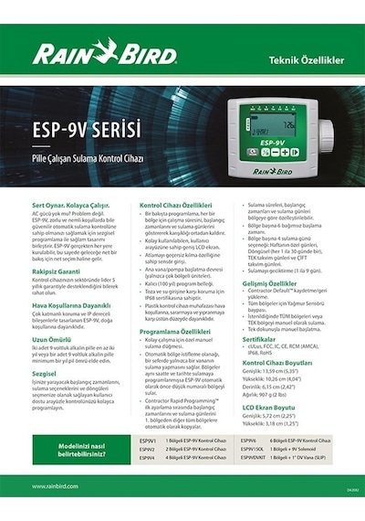 Rain Bird Yeni Esp 9v Pilli Kontrol Ünitesi Zamanlayıcı 4 Istasyon Toptancı Ticaret