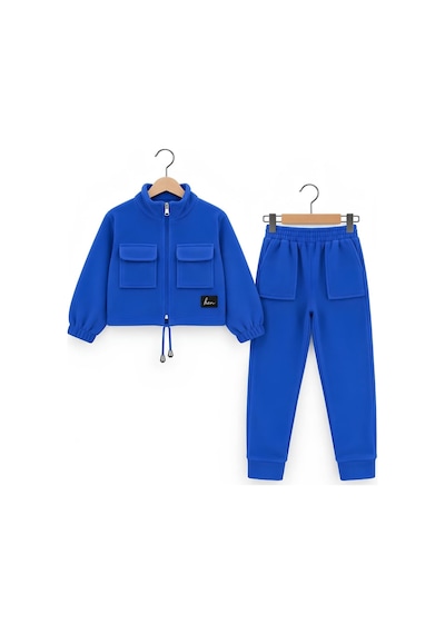Modanino Kız Çocuk Welsoft Kumaş Crop Hırkalı Alt-üst Takım 4-14 Yaş 12792hc Saks Mavi
