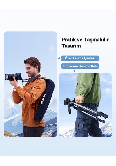 Ugreen Profesyonel 175cm Kamera Ve Telefon Tripodu ,360 Ayarlanılabilir Tripod Standı, 15187