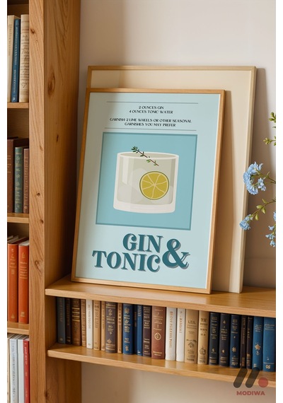 Gin Tonic Tarif Posteri, Ahşap Çerçeveli Duvar Tablosu - Mutfak Dekorasyonu