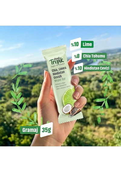 Chia, Lime Ve Hindistan Cevizli Aromalı Meyve Bar 35 G Meyve İçeren Pratik Atıştırmalık 4 Adet