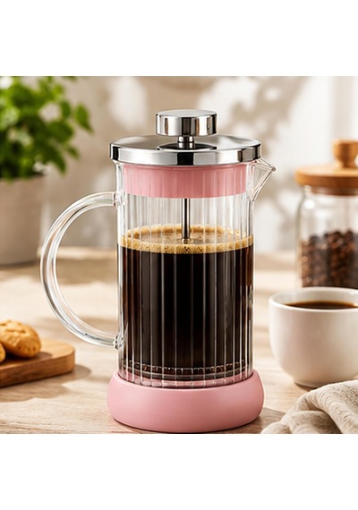 Cam French Press Kahve Ve Çay Demleme Presi, Metal Filtreli Pistonlu Demlik, Şeffaf Kulplu Tasarım 350 Ml, Bordo Diğer