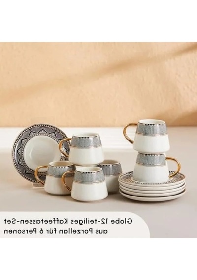 6 Kişilik Porselen Kahve Fincanı Takımı - 90 Ml Açık Gri