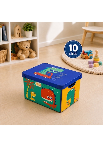 Style Box Dude Desenli 10 L Dekoratif Oyuncak Ve Saklama Kutusu Sarı Çok Renkli