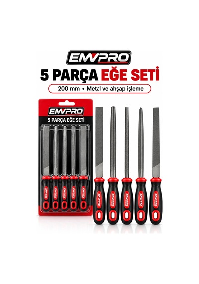 Emwpro 5 Parça Eğe Seti 200 Mm Metal Ahşap Törpüleme Ve Şekillendirme Takımı Düz Yuvarlak Yarım Yuva