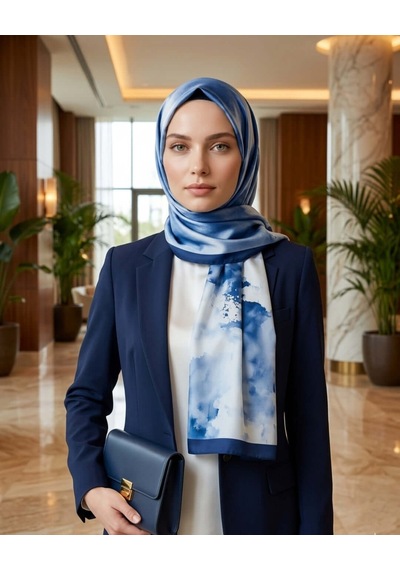 Moda Nuda Batik Desenli Pamuk Soft Şal Lacivert Batik - Mira İpek