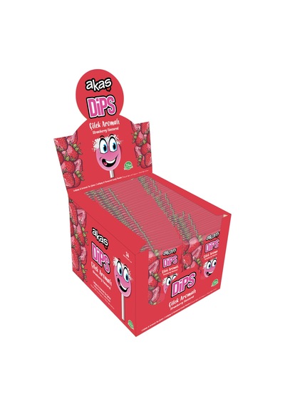 Çilek Aromalı Toz Şekerli Dips Lolipop Paket 36 Adet